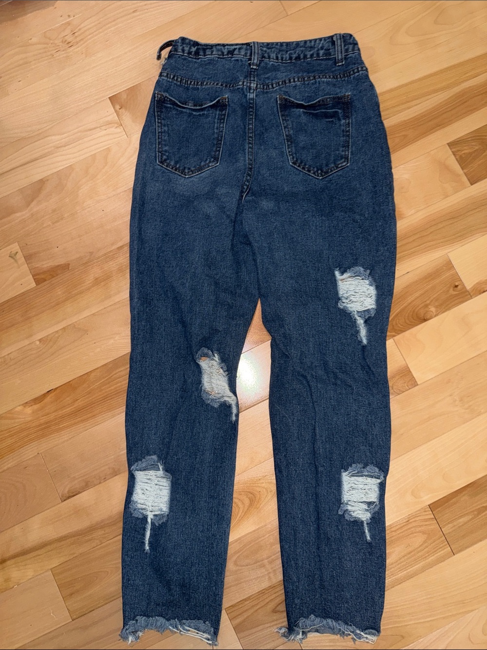 High-Rise Distressed Boyfriend Jeans — Dark Blue 4 - Picture 2 of 4
